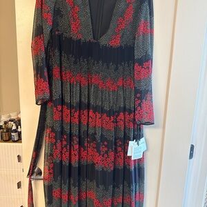 RED Valentino Black and Red Floral Long Sleeve Dress